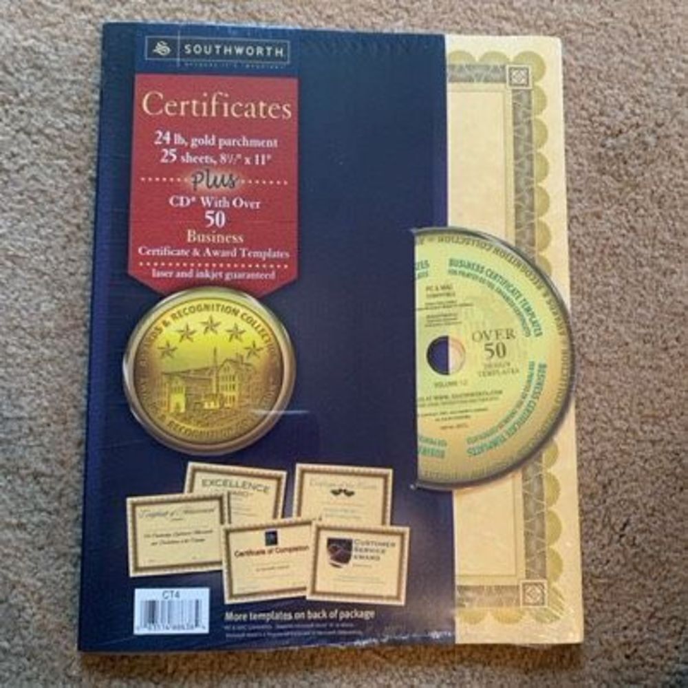 Southworth Certificates Parchment Paper With CD Business Certificates Awards NEW